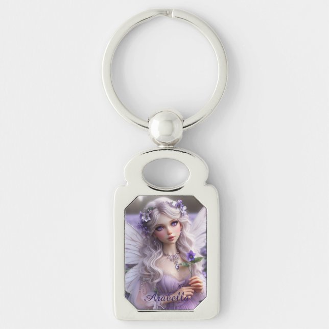 Beautiful February Fairy in Violets Keychain (Front)