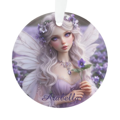 Beautiful February Fairy in Violets Ornament