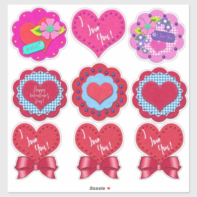 Beautiful Felt Look Valentine's Day Rounds  Sticker (Sheet)