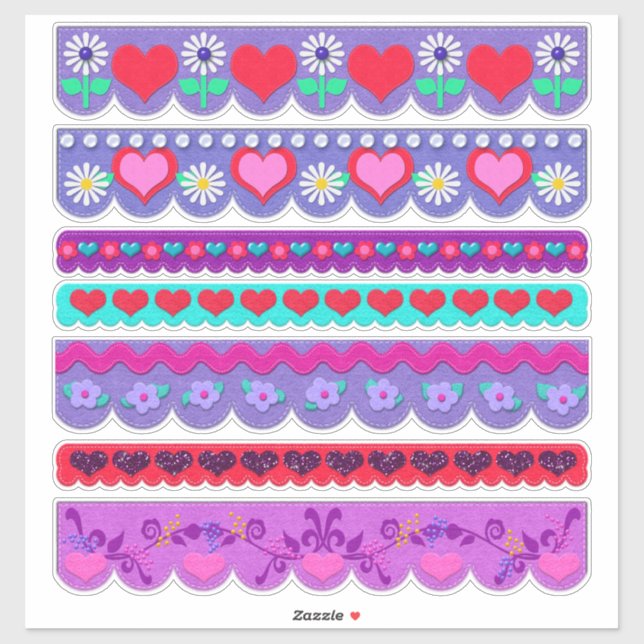 Beautiful Felt Style Valentine's Day Borders Sticker (Sheet)