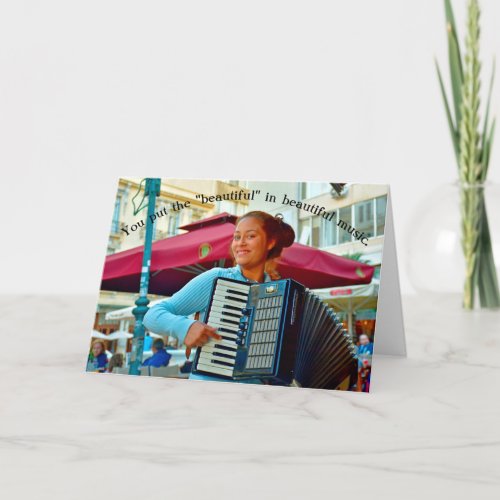 Beautiful Female Accordionist Musician Birthday Card