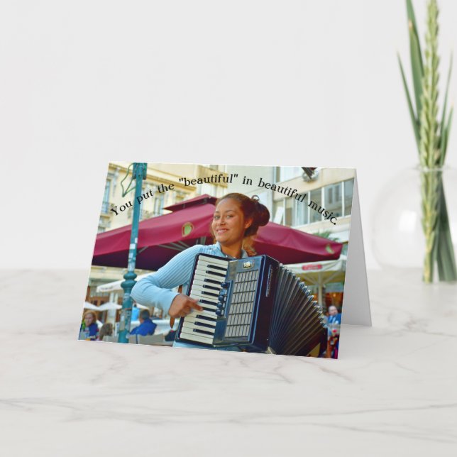 Beautiful Female Accordionist Musician Birthday Card (Front)
