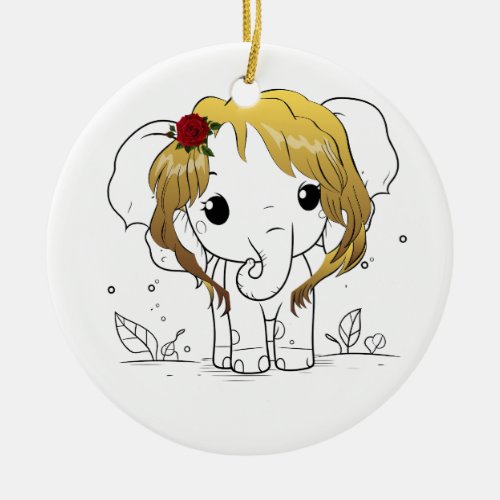 Beautiful female baby elephant with yellow hair  ceramic ornament