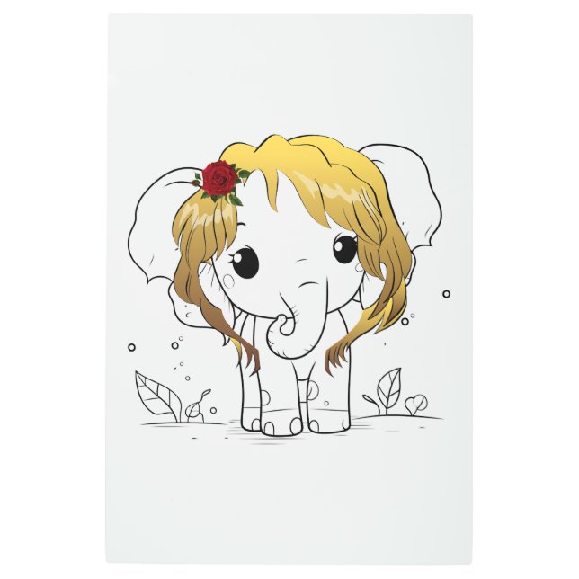 Beautiful female baby elephant with yellow hair  metal print (Front)