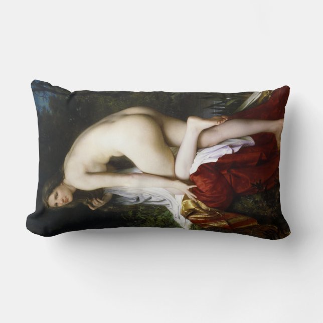 Beautiful Female Bather (by Bouguereau) Lumbar Pillow (Front)