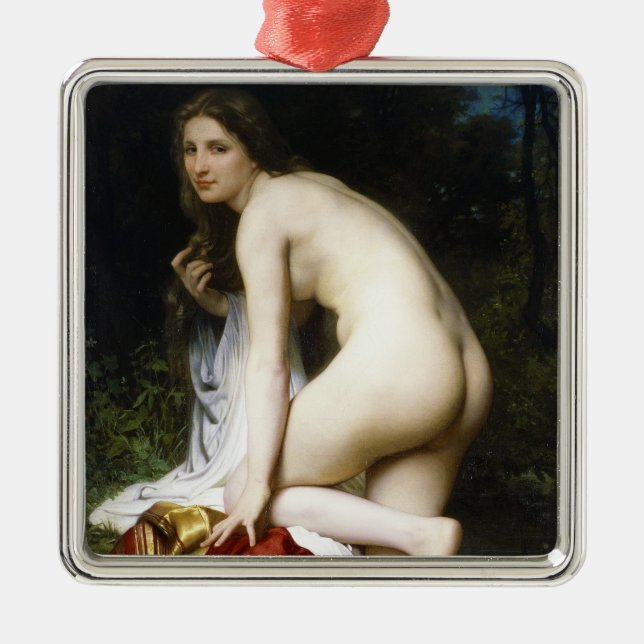 Beautiful Female Bather (by Bouguereau) Metal Ornament (Front)
