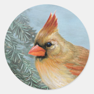 Beautiful Female Cardinal Classic Round Sticker
