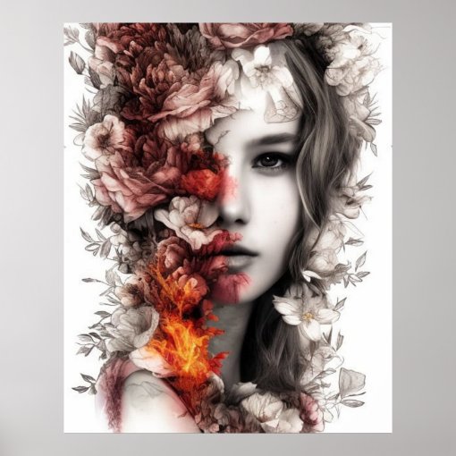 Beautiful Female Flowers Fantasy Abstract Poster Zazzle