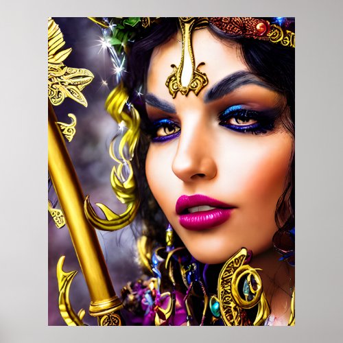 Beautiful Female Mage Colorful Poster Gift