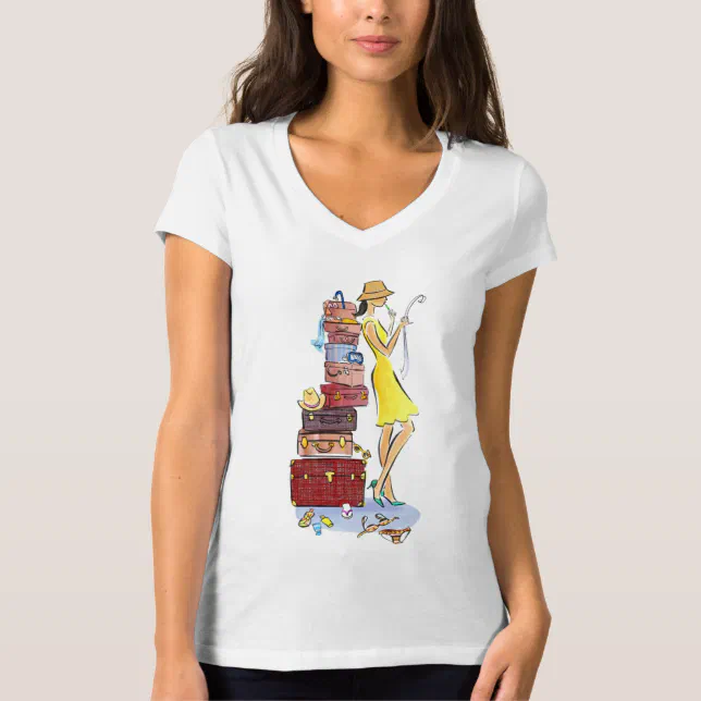 Beautiful Female Traveler & Suitcases, Fashionista T-Shirt (Front)