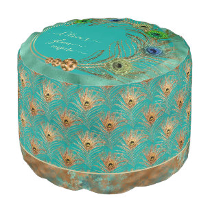 Beautiful feminine glam teal green peacock custom  pouf
