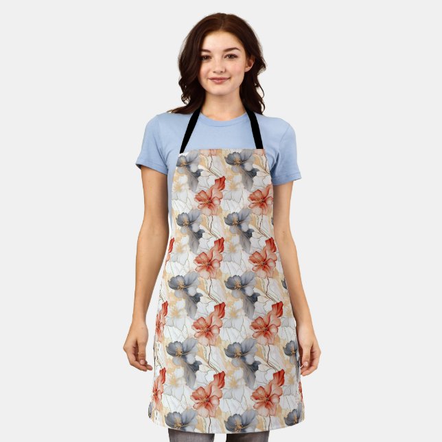 Beautiful Feminine Peach Blue and White Floral Apron (Worn)