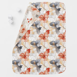 Beautiful Feminine Peach Blue and White Floral Baby Blanket