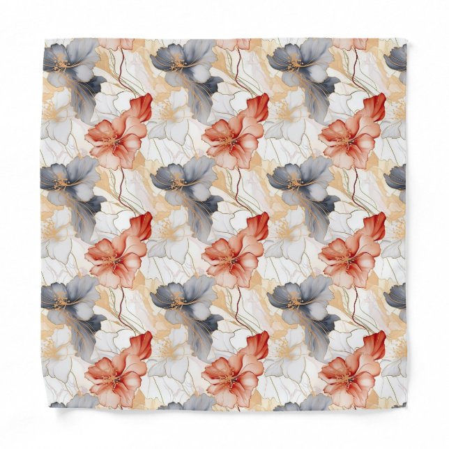 Beautiful Feminine Peach Blue and White Floral Bandana (Front)