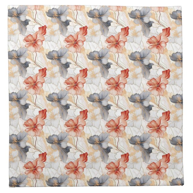 Beautiful Feminine Peach Blue and White Floral Cloth Napkin (Front)