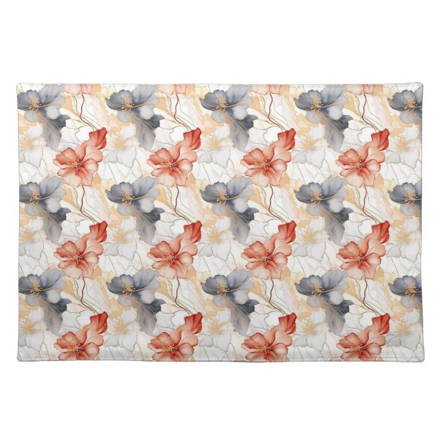 Beautiful Feminine Peach Blue and White Floral Cloth Placemat (Front)