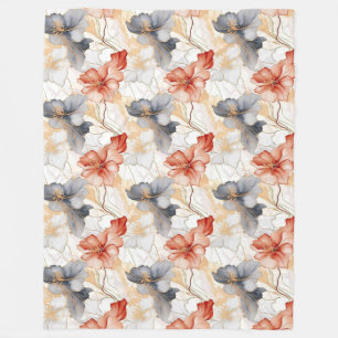 Beautiful Feminine Peach Blue and White Floral Fleece Blanket
