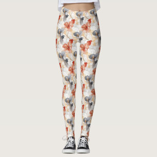 Beautiful Feminine Peach Blue and White Floral Leggings