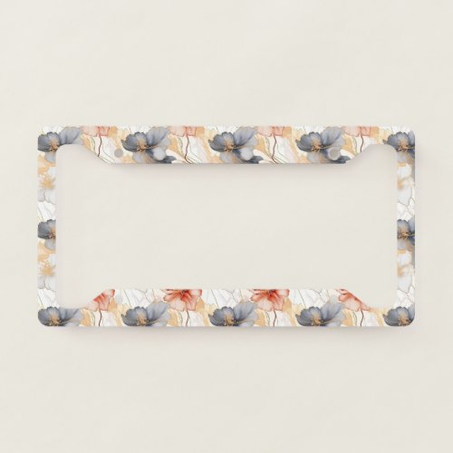 Beautiful Feminine Peach Blue and White Floral License Plate Frame