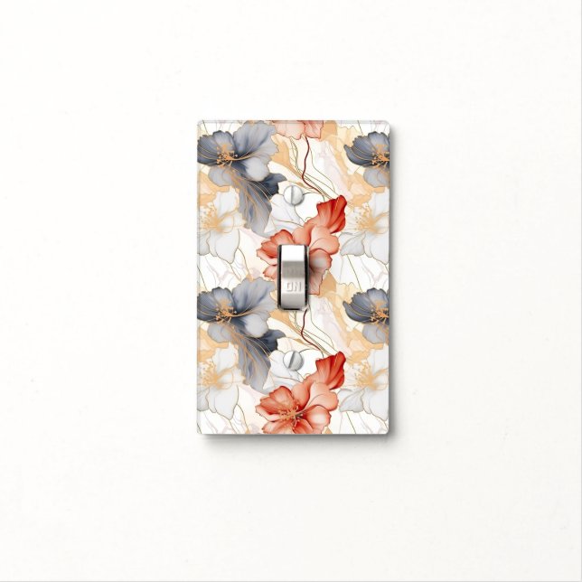 Beautiful Feminine Peach Blue and White Floral Light Switch Cover (In Situ)