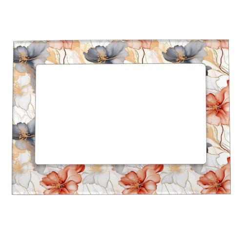 Beautiful Feminine Peach Blue and White Floral Magnetic Frame