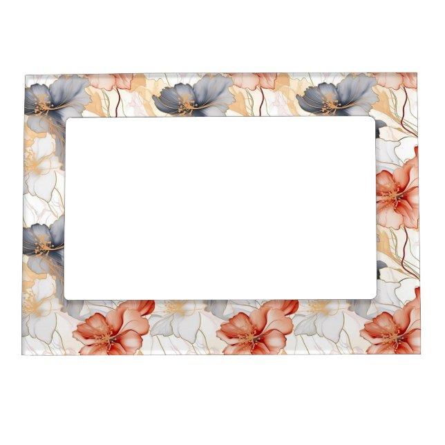 Beautiful Feminine Peach Blue and White Floral Magnetic Frame (Front)