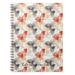 Beautiful Feminine Peach Blue and White Floral Notebook