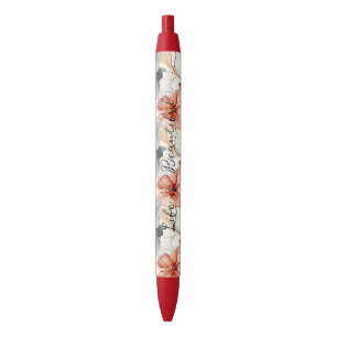 Beautiful Feminine Peach Blue and White Floral Pen