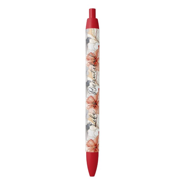 Beautiful Feminine Peach Blue and White Floral Pen (Front Vertical)
