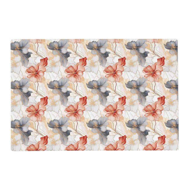 Beautiful Feminine Peach Blue and White Floral Placemat (Front)