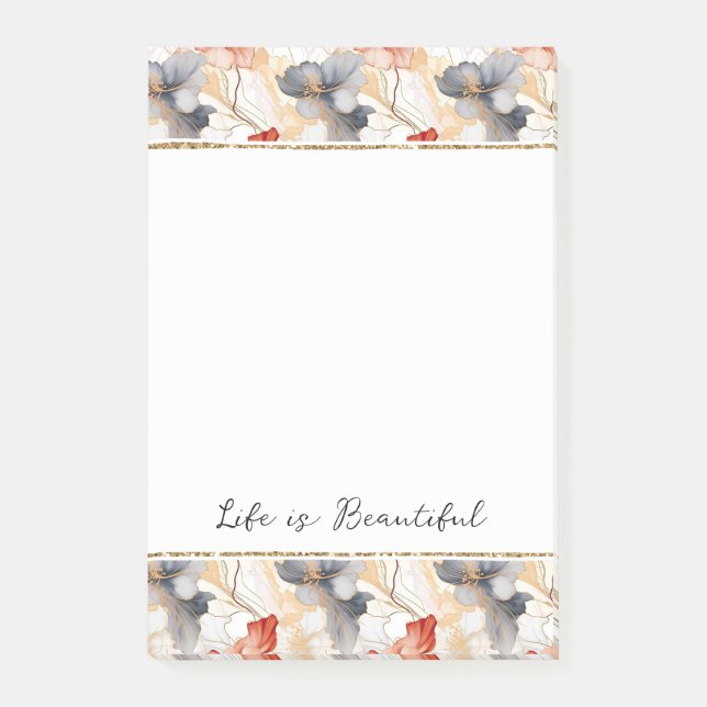 Beautiful Feminine Peach Blue and White Floral Post-it Notes (Front)