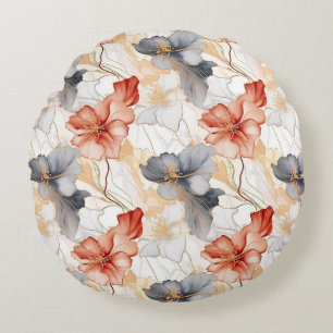 Beautiful Feminine Peach Blue and White Floral Round Pillow