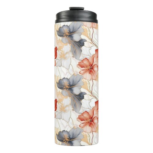 Beautiful Feminine Peach Blue and White Floral Thermal Tumbler