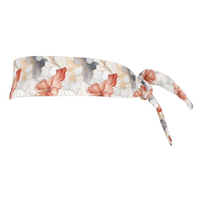 Beautiful Feminine Peach Blue and White Floral Tie Headband (Rotate 90)