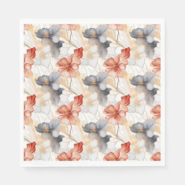 Beautiful Feminine Peach Red Blue and White Floral Napkins (Front)