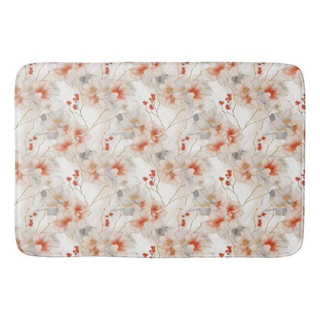 Beautiful Feminine Peach Red Floral Bath Mat (Front)