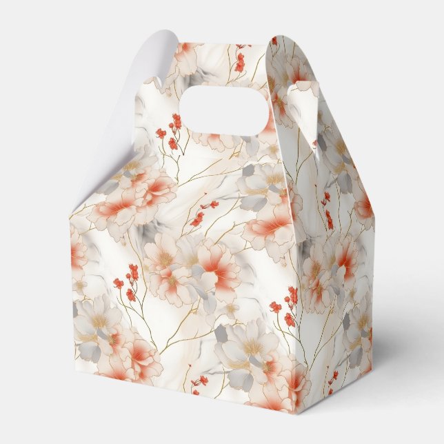 Beautiful Feminine Peach Red Floral Favor Boxes (Front Side)