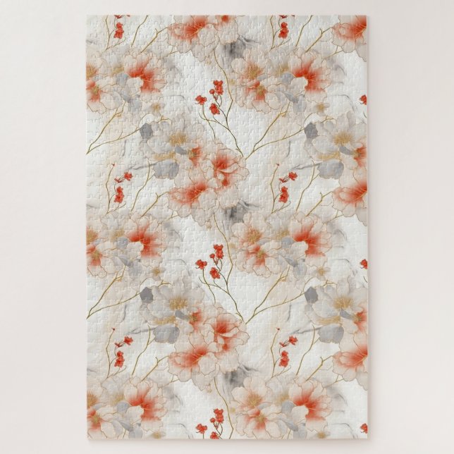 Beautiful Feminine Peach Red Floral Jigsaw Puzzle (Vertical)