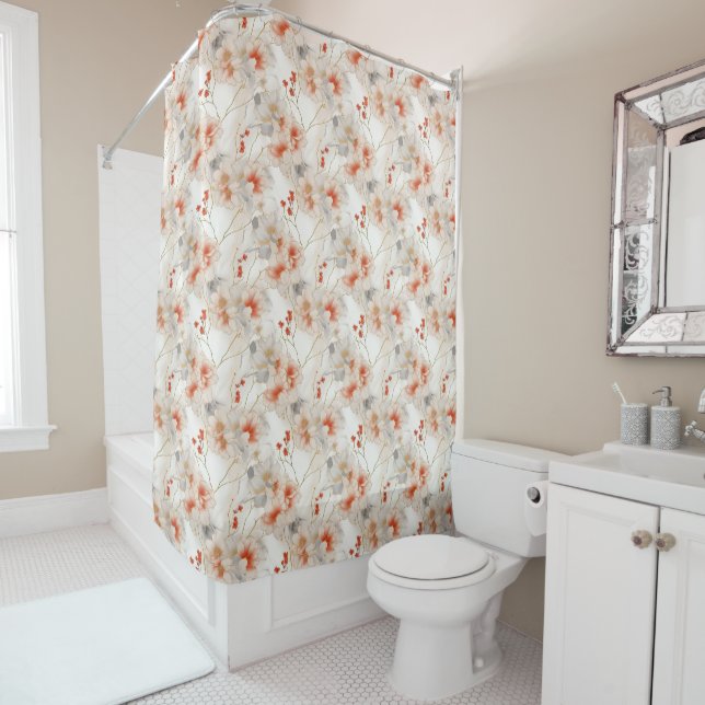 Beautiful Feminine Peach Red Floral Shower Curtain (In Situ)