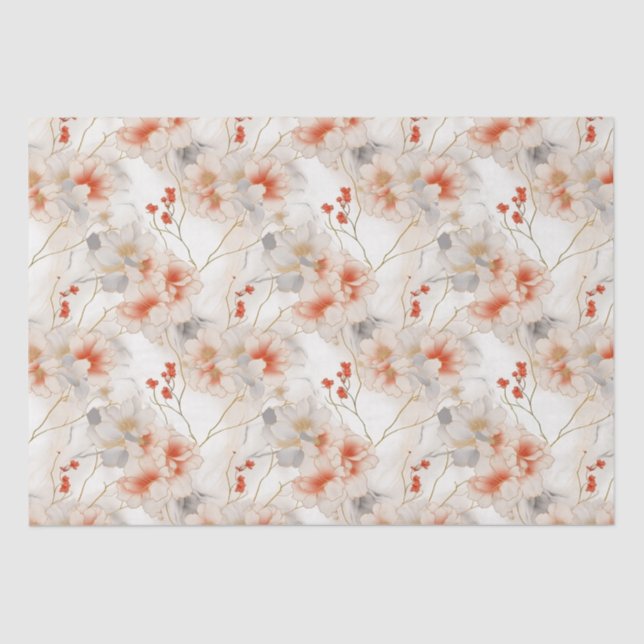 Beautiful Feminine Peach Red Floral Tissue Paper (Front)