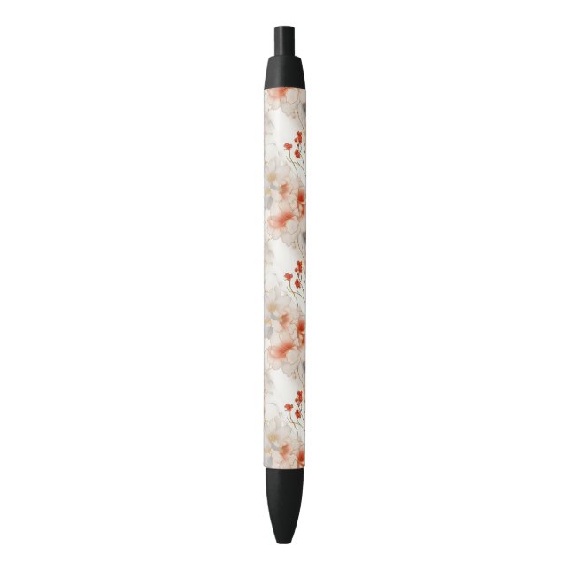 Beautiful Feminine Peach Red White Floral Pen (Front Vertical)