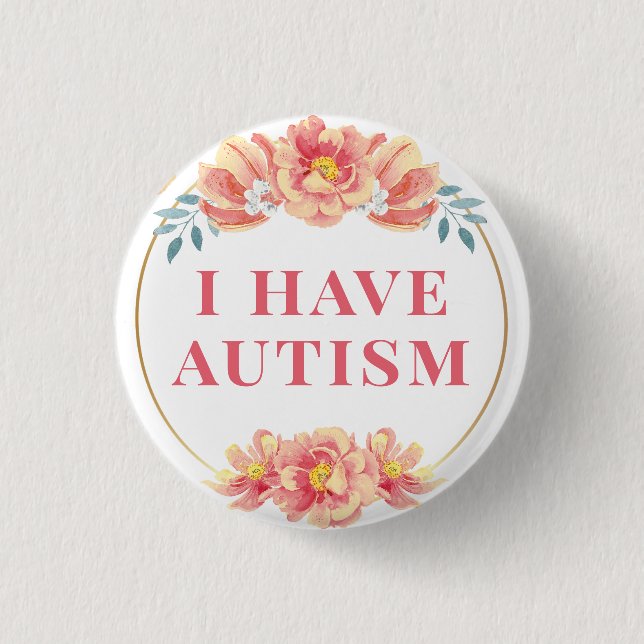 Beautiful Feminine Peach Rose Floral Autism Button (Front)