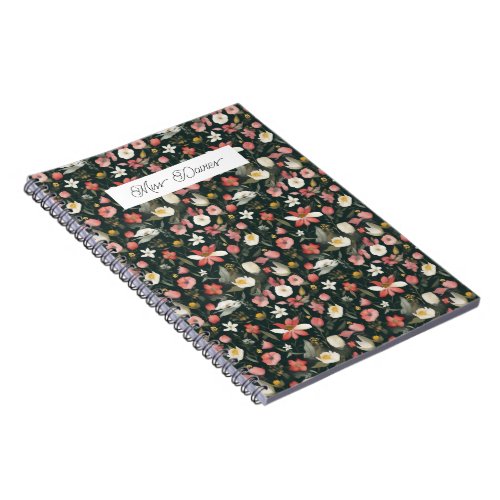 Beautiful Feminine Pink  Green Wildflower  Notebook