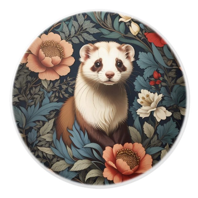 Beautiful Ferret William Morris Inspired  Ceramic Knob (Front)