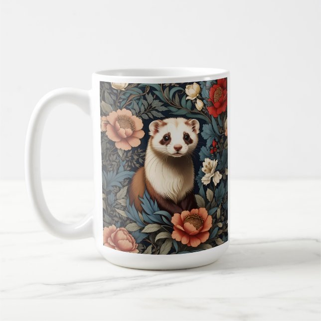 Beautiful Ferret William Morris Inspired  Coffee Mug (Left)