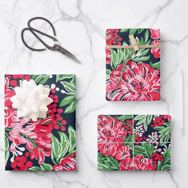 Beautiful Festive Floral Wrapping Paper Sheets (Front)
