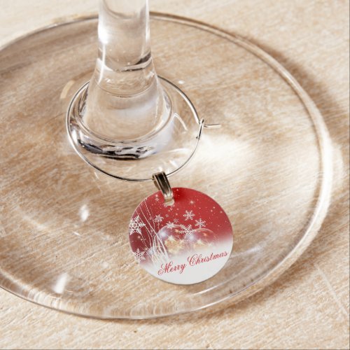 Beautiful festive Merry Christmas illustration Wine Glass Charm