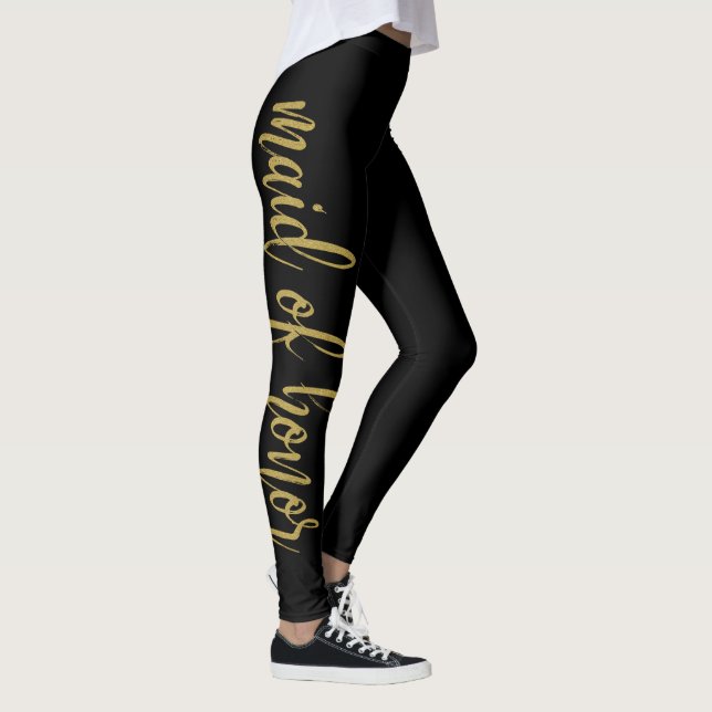 Beautiful Festive Script Glitter Maid of Honor Leggings (Right)