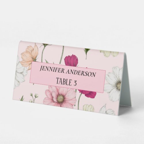 Beautiful Field Flowers Wedding Place Cards Table Tent Sign