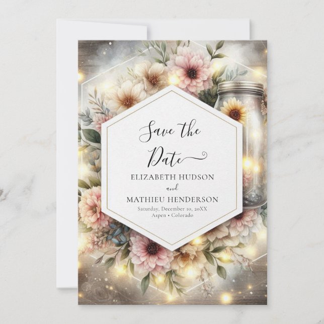  Beautiful Field Mason Jar Wedding Save The Date (Front)